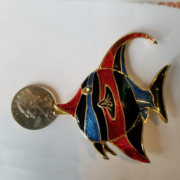 Relisted -Angel fish enamel brooch pin red blue black gold - Picture 7 of 8